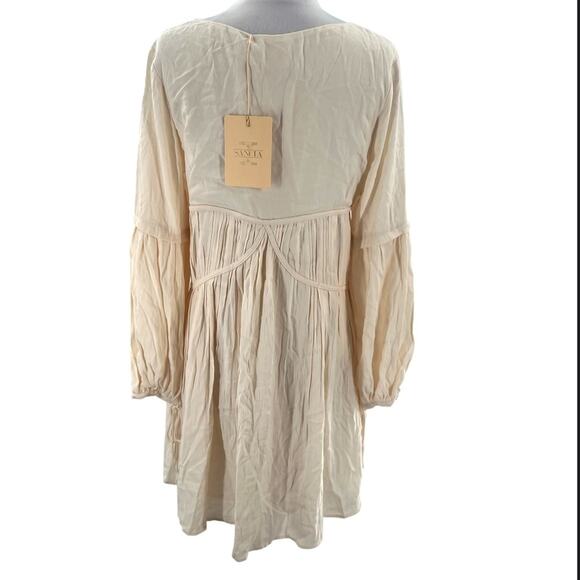NWT SANCIA The Label Aneta Long Sleeve Silk Blend Boho Mini Dress Sz M - Picture 6 of 12